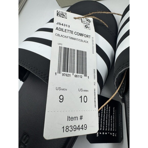 Adidas Adilette Comfort Slides Lightweight Unisex Sandals Black/White M9/W10 - Picture 12 of 15